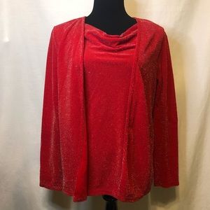 Notations Red Sparkle Holiday Cardigan Blouse Top